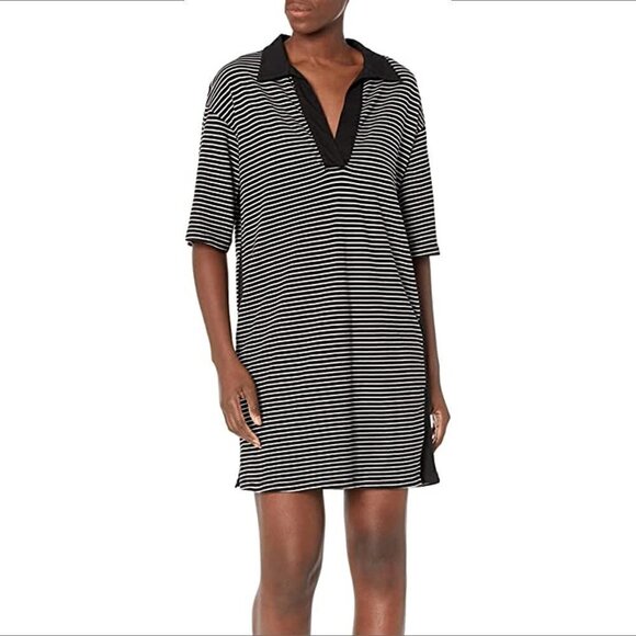 Monrow Archives polo dress black white knit stripe new X-Large XL - Picture 1 of 5